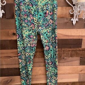 LuLaRoe Vibrant Floral Leggings - Green, Yellow, Pink